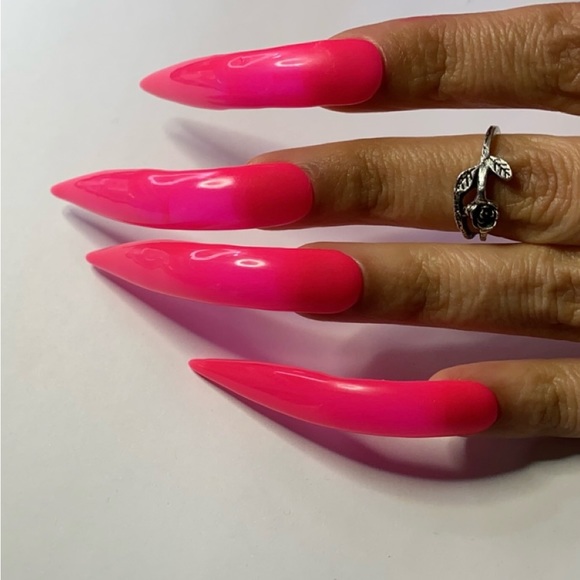 Neon pink or red valentines or Christmas xxxl curvy acrylic luxury presson nails - Picture 4 of 8